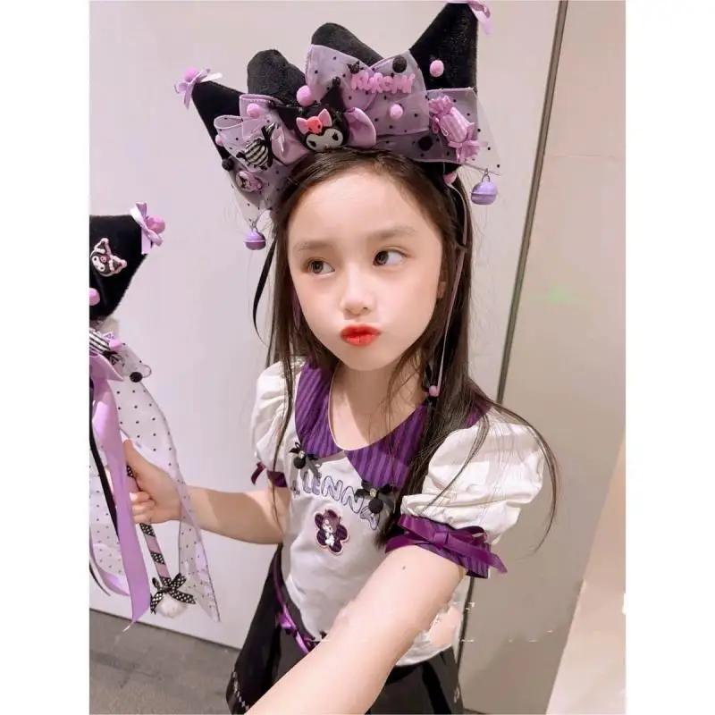 Jupe à manches courtes Kawaii Sanrioed Kuromi pour filles, ensemble 2 pièces, uniforme JK, jupe plissée, mode Preppy, vêtements d'été trempés pour enfants