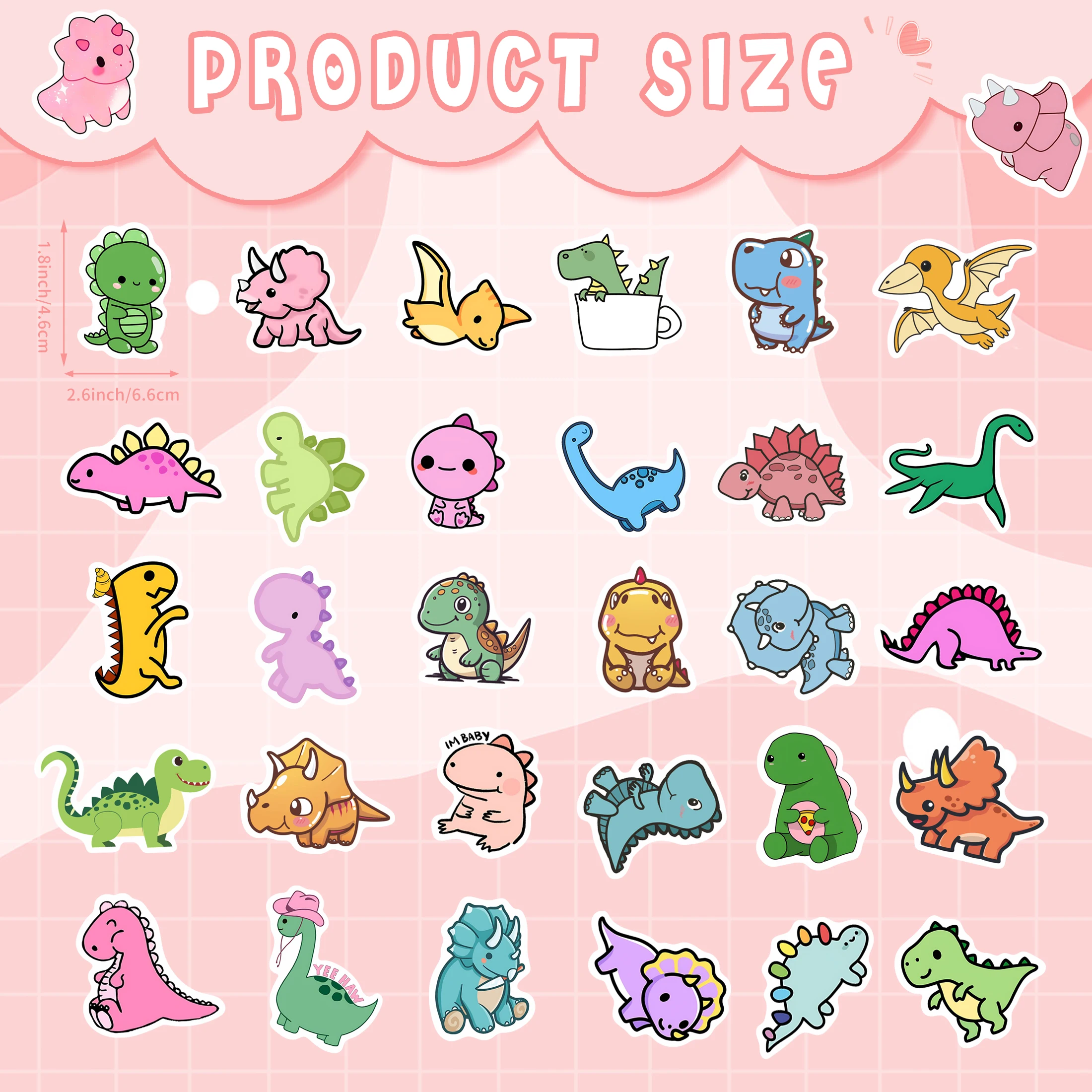 Glow in The Dark Cartoon Cute Little Dinosaur Pattern Stickers 50pcs Luminous Notebook Water Bottle Waterproof Stickers Supplies