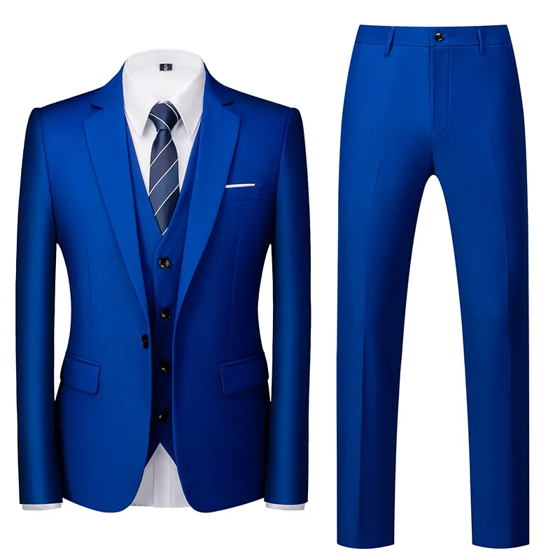 2026 Men's Green Suit Three-Piece, Wedding/Party/Business Sets, Red, Blue, Purple, Yellow Jacket and Vest with Pants, Asian Size