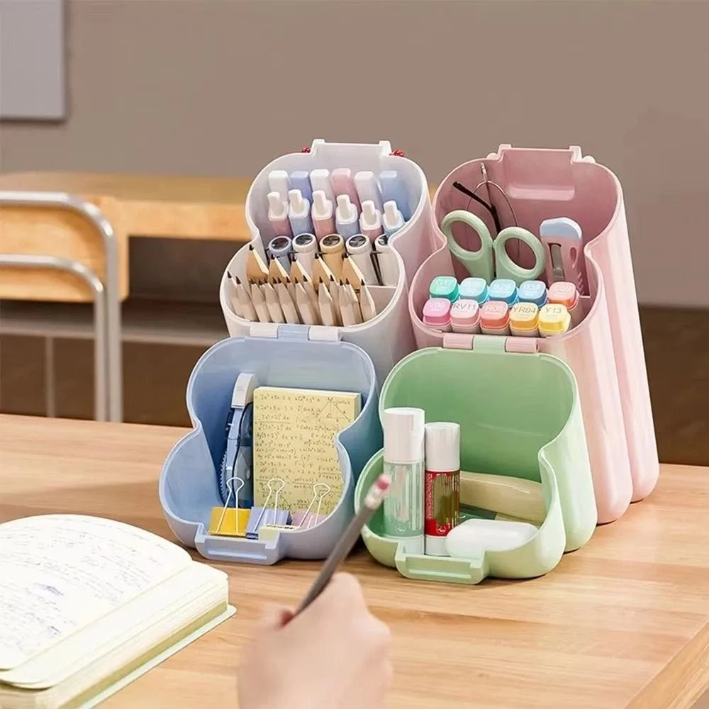 Creative Desktop Slanting Organizer Cartoon Simple Slanted Pen Holder Sturdy Divided Brush Storage Container School Use
