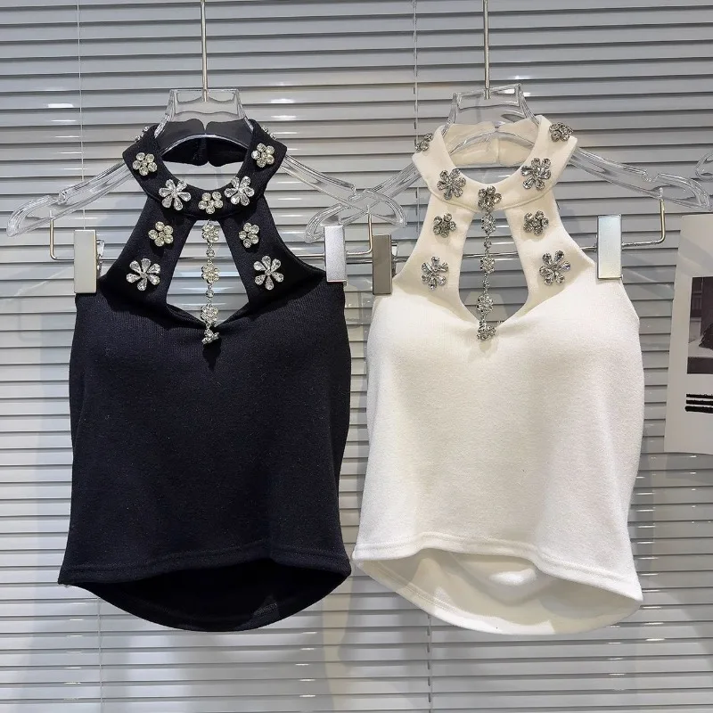 

Women Summer Sexy Trend Slim Appear Thin Solid Color Temperament Camisole Ladies Fashion Diamonds All-match Casual Vacation Tops