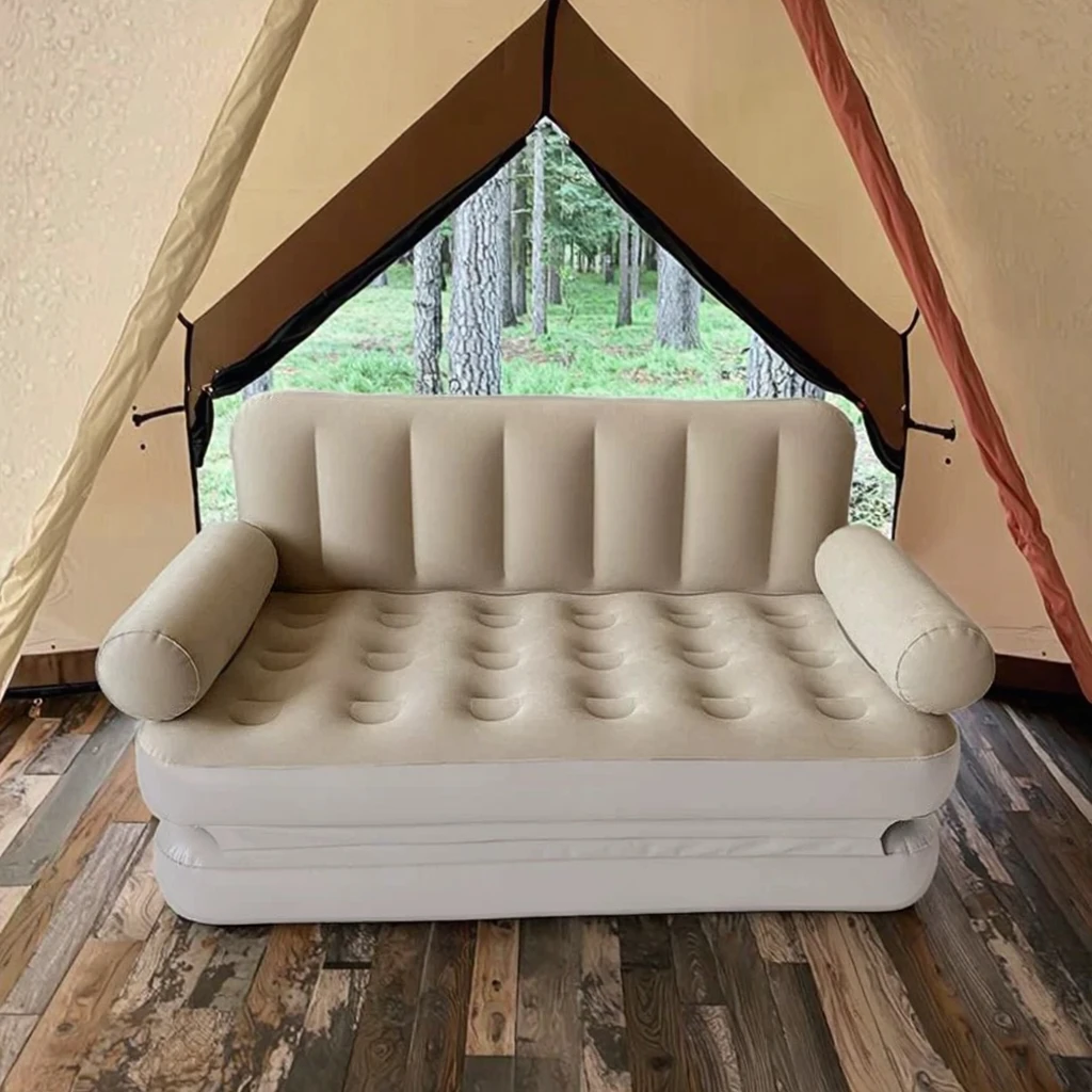 En Stock, sofá extraíble inflable, superficie aterciopelada, sofá inflable con válvula 2 en 1 y colchón de aire plegable tamaño Queen