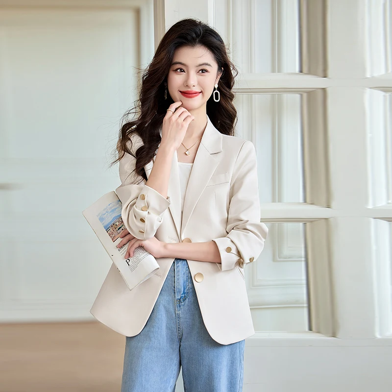 Navu luz verde casual feminino blazer primavera novo estilo solto versátil estudante jaqueta escritório senhoras único breasted casaco topos