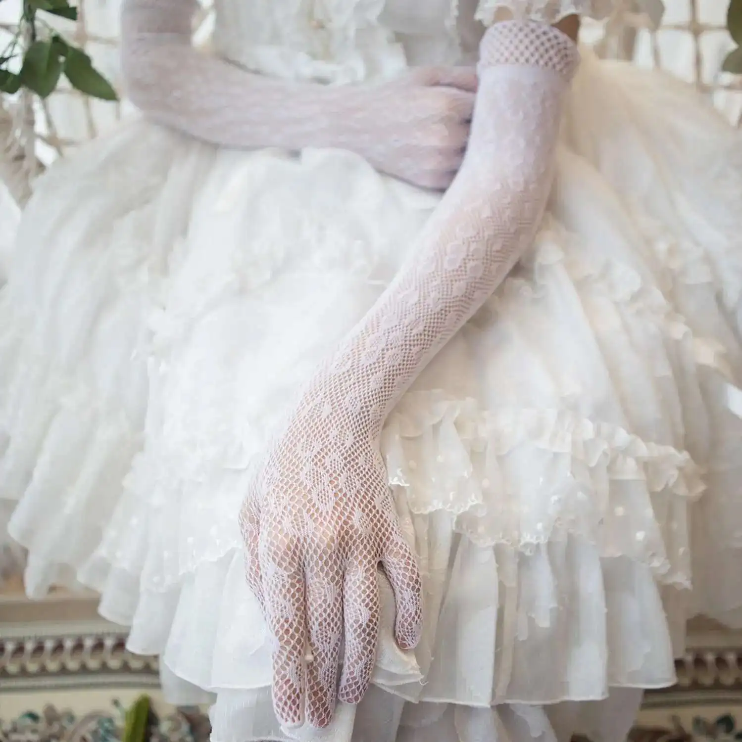 

Lolita Gloves Lace Long Black Strap Gothic Flower Hand Sleeve Retro Lolita Accessories Thin Sun Protection