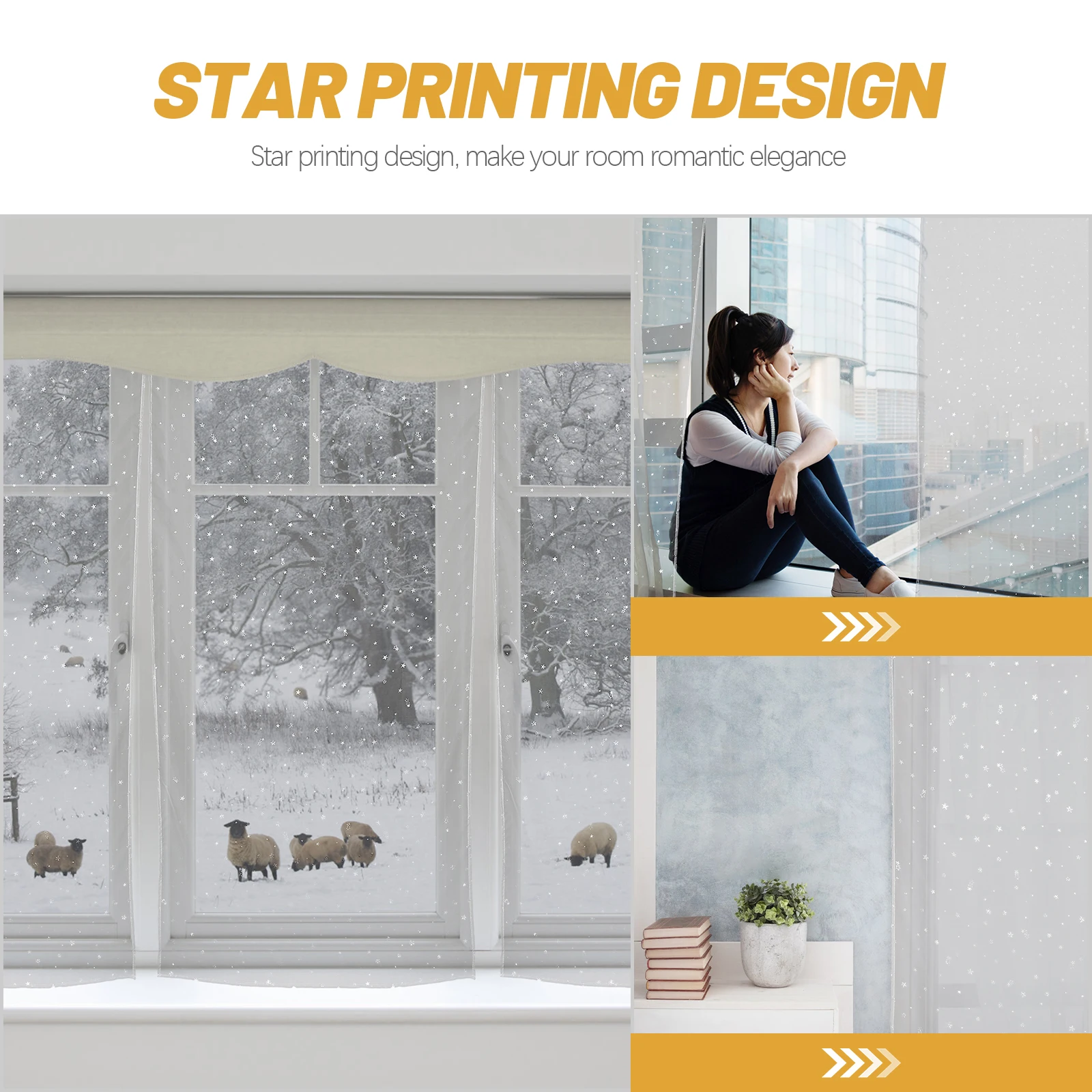 

Window Screen Curtain Glitter Star Curtains White Sheer Screening Floral French Door Cute Chic Pattern Short Child