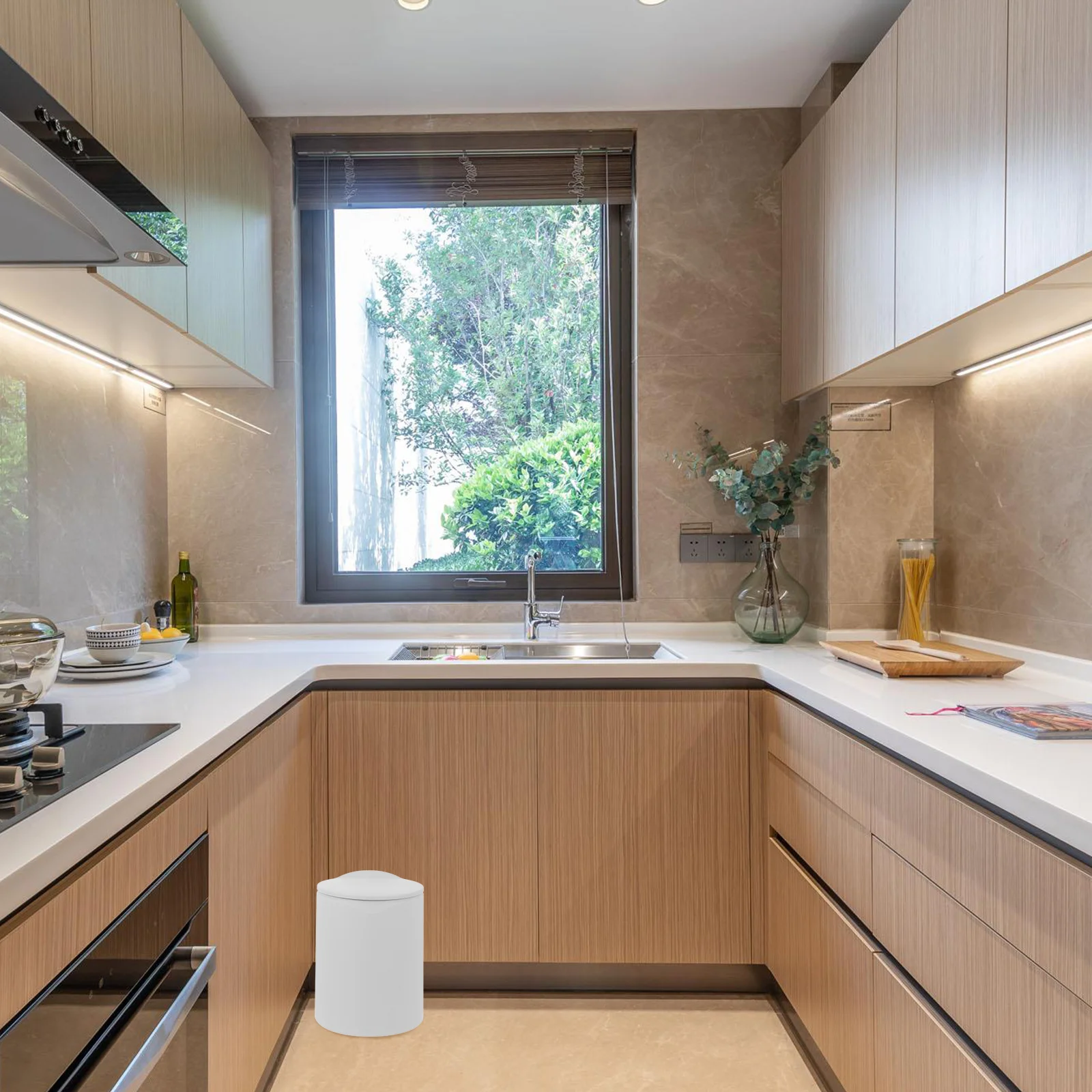 

1 pc Push-Type Trash Can Plastic Sturdy Large Opening Double Layer No Smell Hidden Garbage Small Size Bedroom Kitchen Living