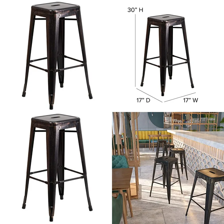 

Commercial Grade 30" High Backless Metal Indoor-Outdoor Barstool with Square Seat