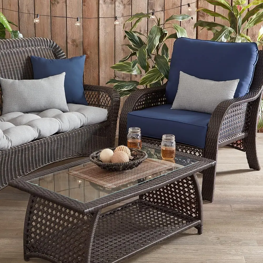 Outdoor Deep Seat Cushion, 2 Piece Set, Navy