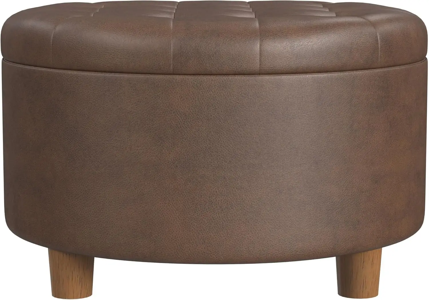 

Home Decor | Button Round Storage Ottoman | Ottoman With Storage For Living Room & Bedroom, Brown Faux Leather