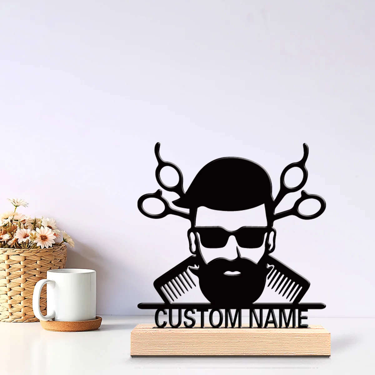 1pc Barber Personalized Name Metal Statue Iron Ornament Art Figurine With Wood Base Iron Statue With Wood Base For Friend Gifts