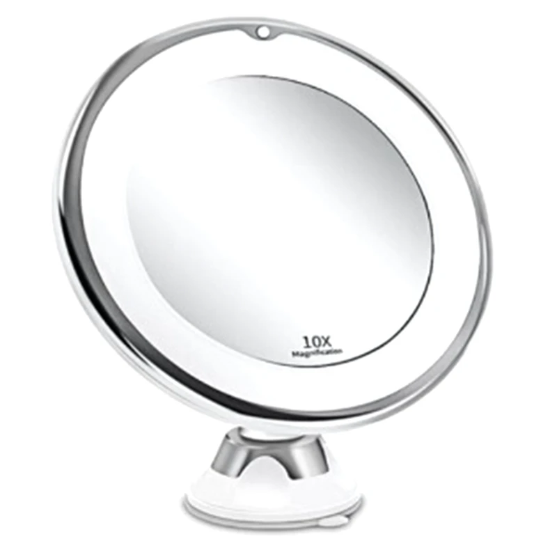 LED ampliação Make Up Mirror, 10X, pode bloqueio ventosa, 360 graus de rotação, ajustável para casa, viagens, banheiro-bateria