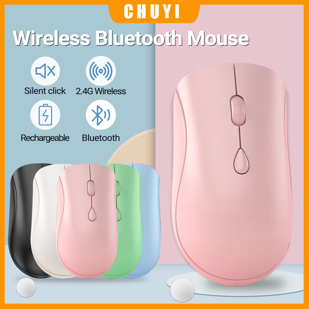 

2 in 1 Wireless Bluetooth Mouse Chargable Mice 2.4Ghz For Android Mac Win Laptop Desktop Office Computer USB Bluetooth 5.2 Mouse