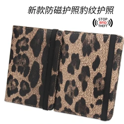 Leopard PU leather Passport Holder Credit Card Passport Cover with Elastic String Built in RFID Blocking Protect information