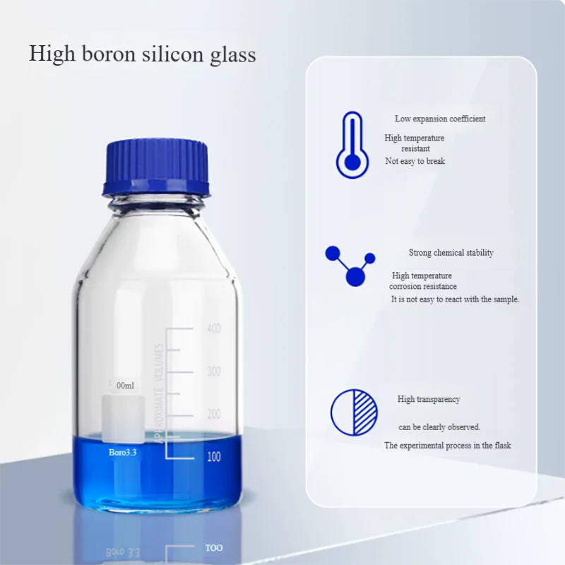 Blue cap glass reagent bottle transparent brown screw top sample bottle 50ml 100ml 250ml 500ml 1000ml 2000ml