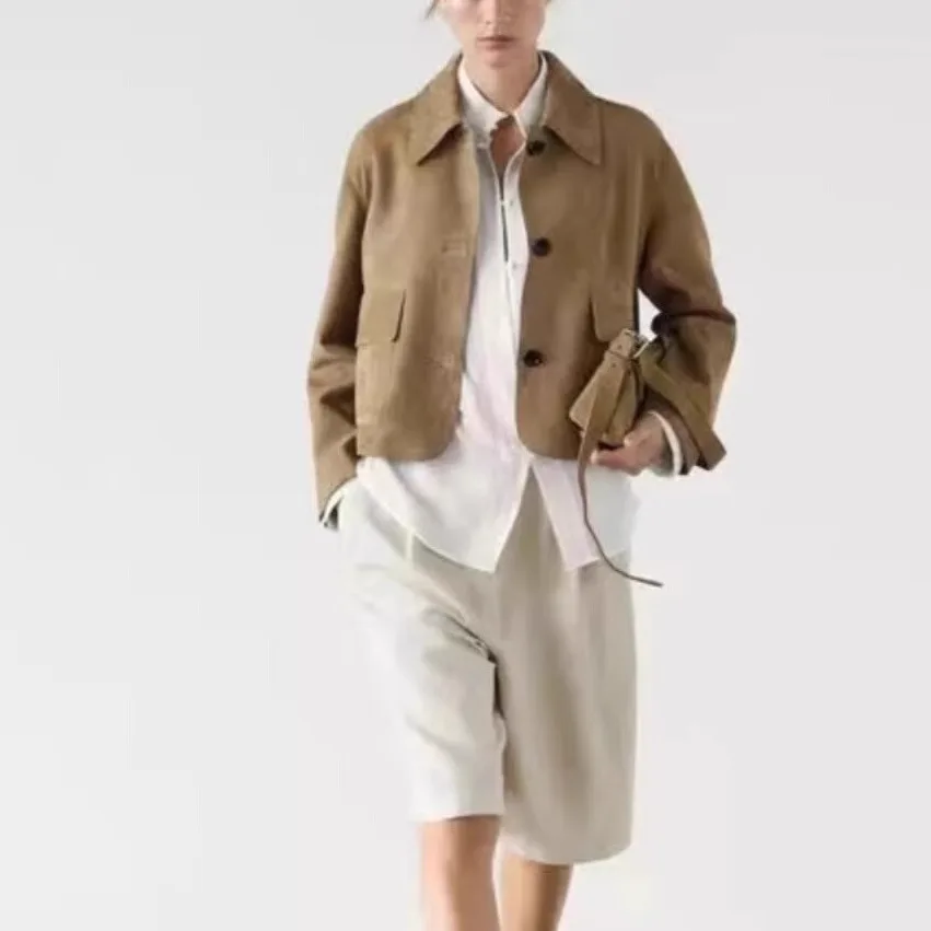 Primavera nueva llegada mujer Retro de gama alta sensación Casual cuero terciopelo Jaet traje prendas de vestir exteriores viaje Sle largo Sve ort Le...