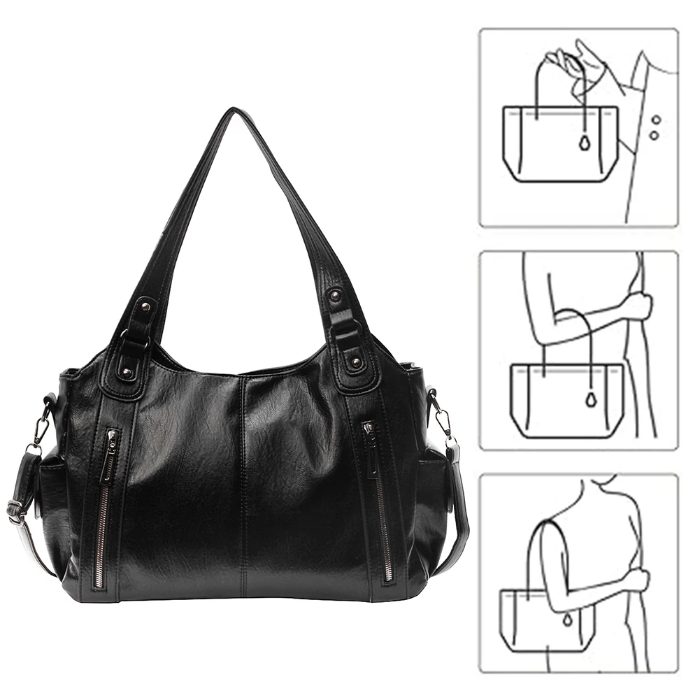 

Shoulder Bag for Women with Multi-Pockets Crossbody Bag PU Leather with Zipper Trendy Retro Handbag for Work Travel