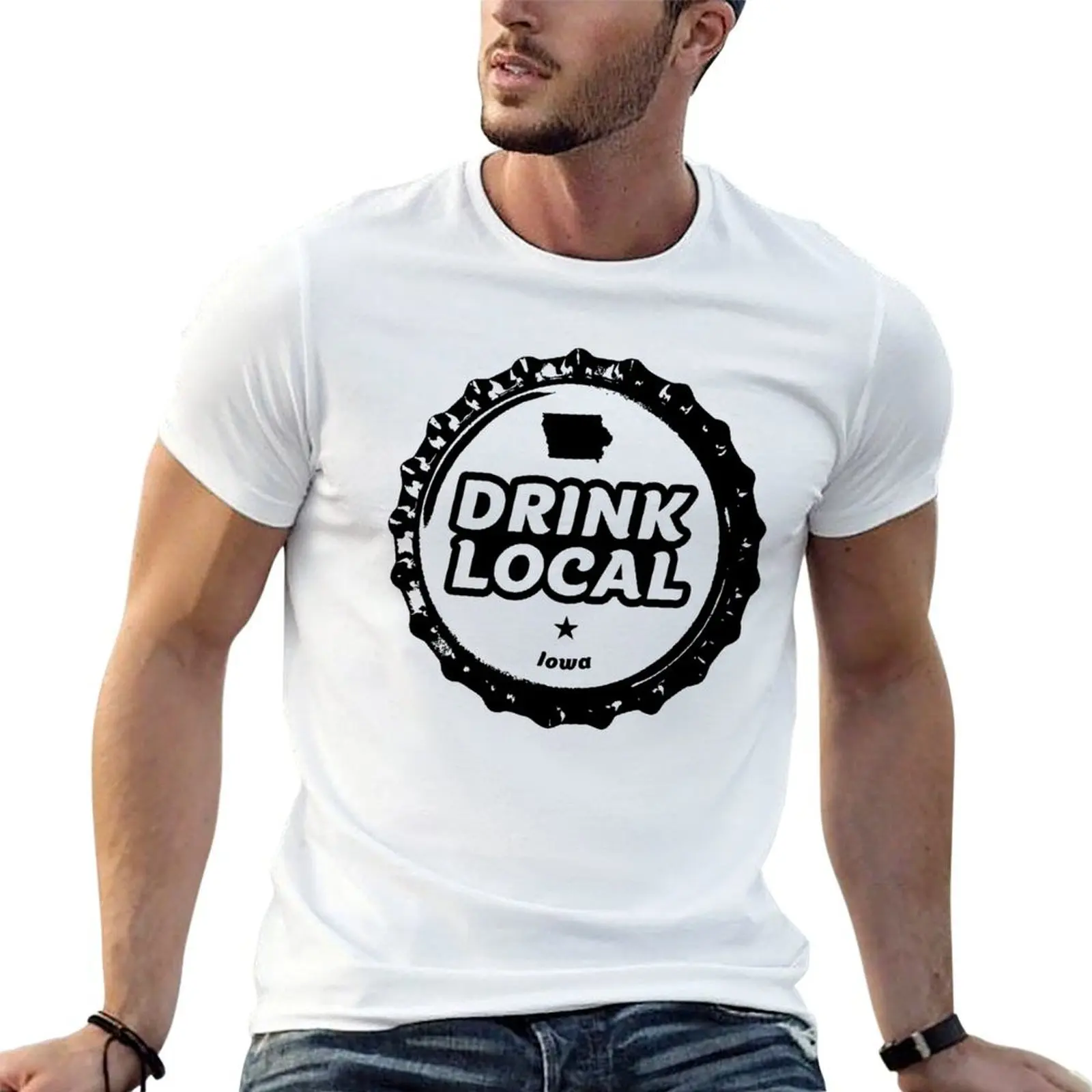 

Drink Local Iowa Craft Beer Bottle Cap T-Shirt t shirt men 100% cotton luxury brand t shirts for man graphic vintage T-Shirt