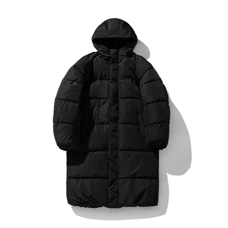 

2025 Winter New Fashion Men's Solid Color Casual Trendy Loose Mid Calf Length Simple Cotton Padded Coat Male Basic Clothes Tops