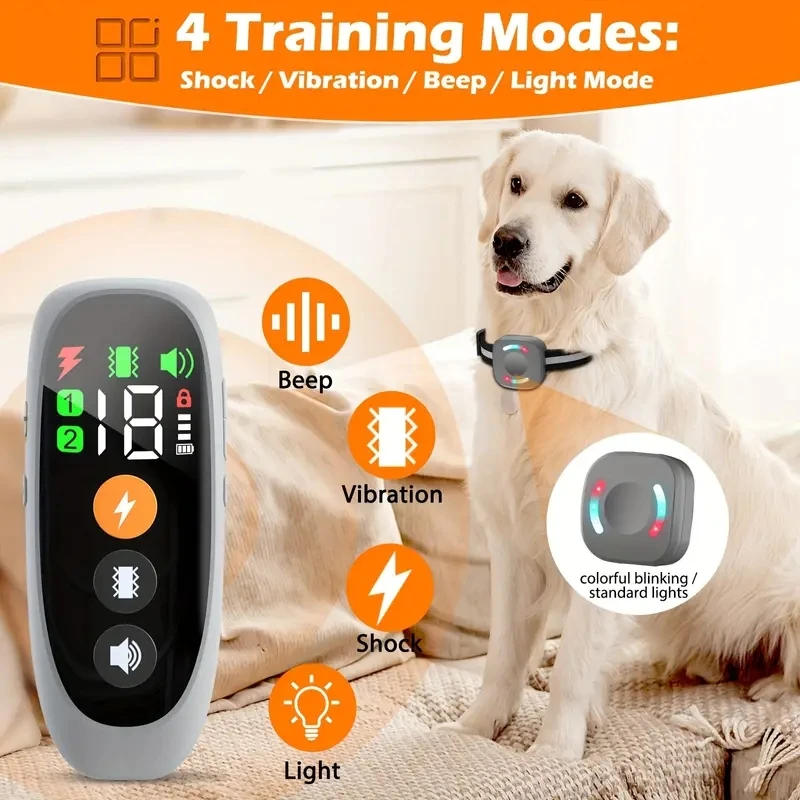 Dog Training Collar With Remote, Shock Collar For Large Medium And Small Dogs, Shock, Vibration, Beep, Light Modes,Rechargeable