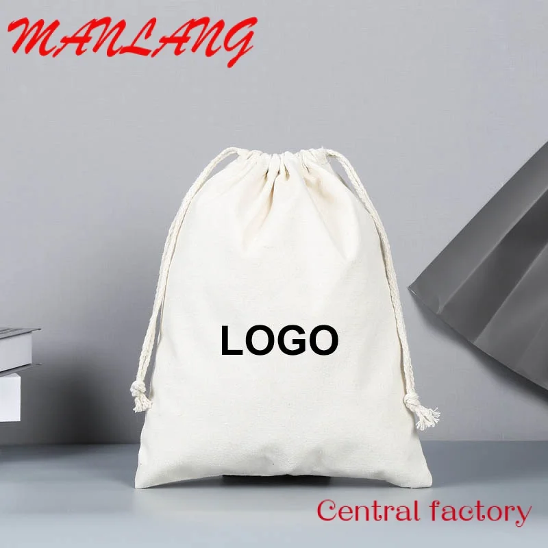 Custom  Custom Eco Friendly Organic Muslin Cotton Pouch Promotional Large Small White Calico Cloth Canvas Drawstring Bag Logo Pr