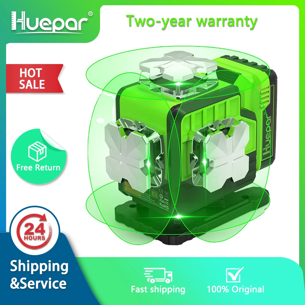 Huepar P04CG 16 Lines Cross Lines Osram Green Beam Bluetooth & Remote Control Functions 4D Laser Levels with Hard Carry Case