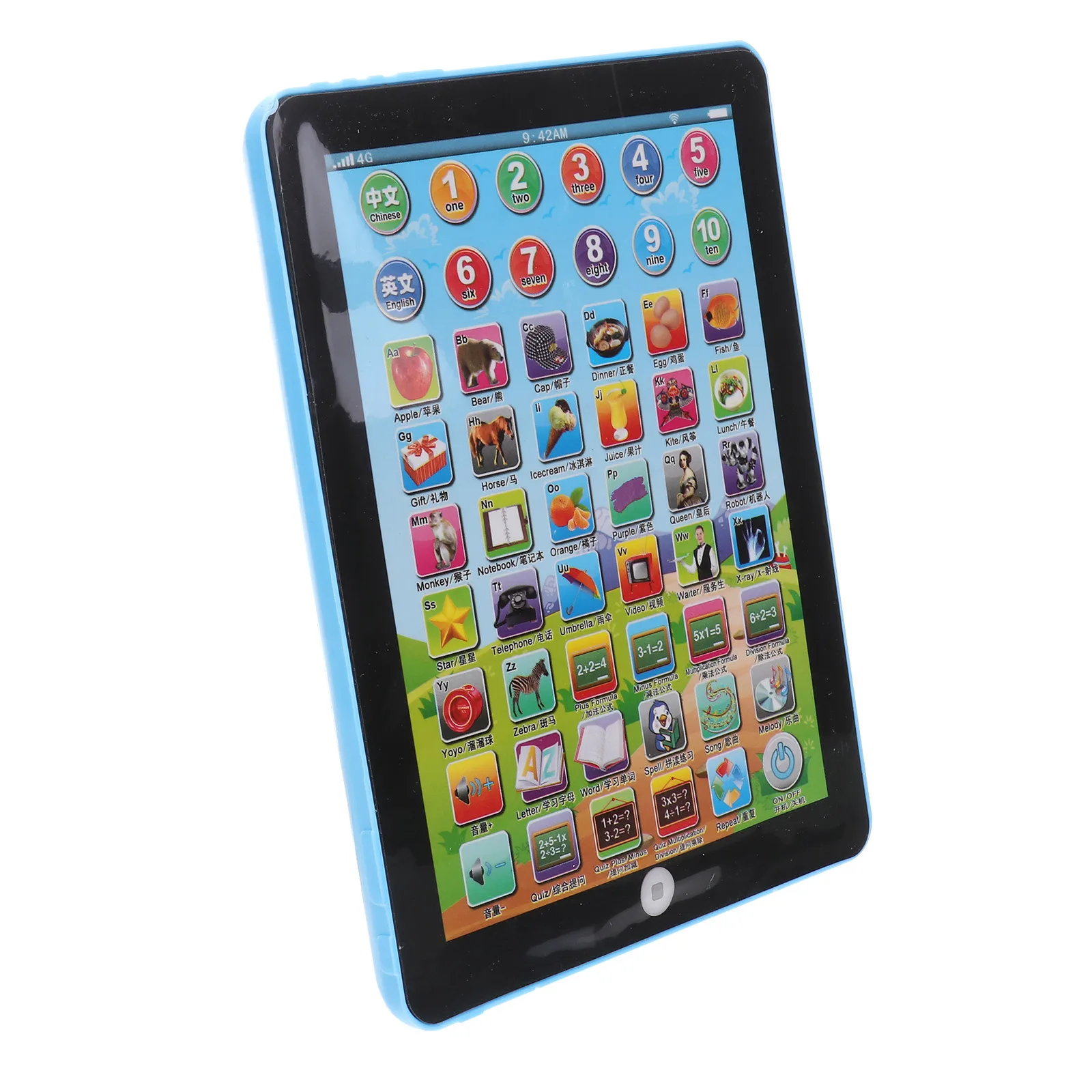 Máquina de aprendizagem precoce azul crianças inglês matemática ortografia pronúncia tablet educacional almofada de aprendizagem de inglês