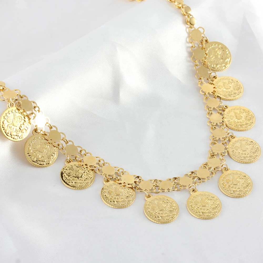 Immagine 7: Collana con ciondolo rotondo con moneta d'oro di lusso per le donne ragazze Party Cuban Shiny mesh Chains Choker Jewelry Wholesale