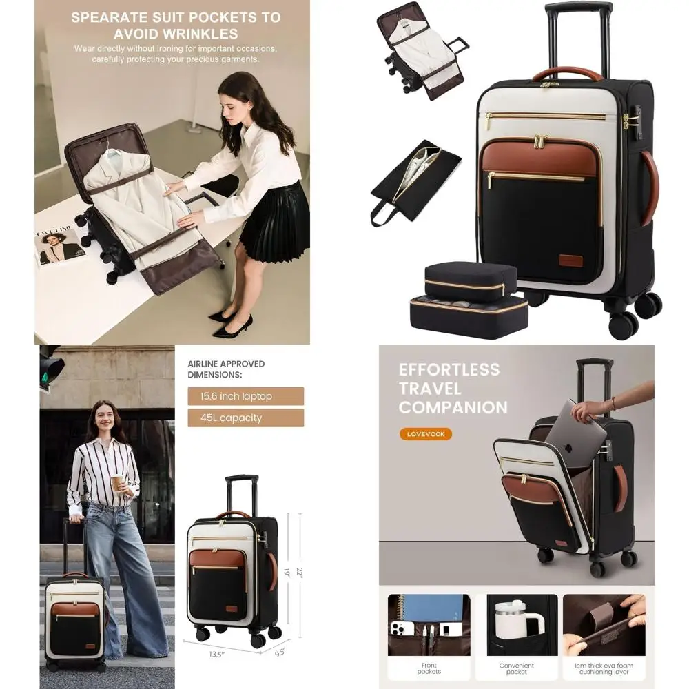 

20 Airline-Approved Lightweight Carry-On Suitcase with 360° Swivel Wheels, TSA Lock, and Large Storage Capacity - Black, White,