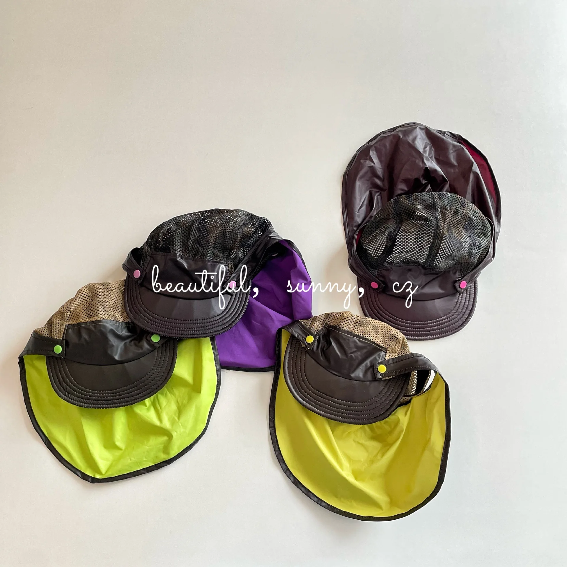 Changes Color Under Sunlight Gradient Fluorescent Adult Sun Bucket Hat Hollow Out PU Cape Brim Beach Outdoor Shading Sun Caps