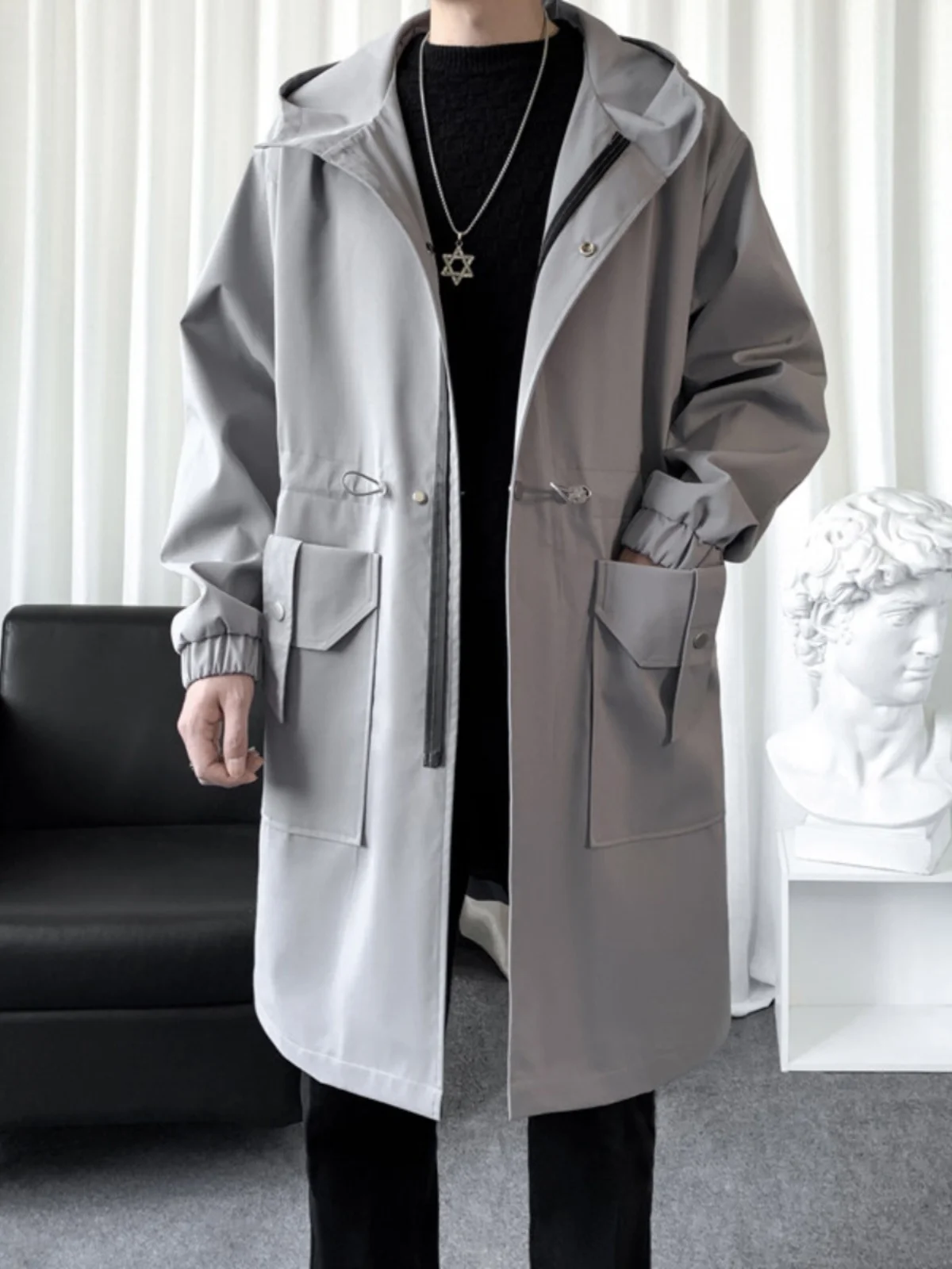 

Мужская повседневная ветровка средней длины для весны и осени, в британском стиле, премиум-класса, с капюшоном, водонепроницаемая, свободного кроя