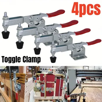 4pcs GH-201B Horizontal Release Toggle Clamp 100kg Fast Heavy Duty Horizontal Hand Tools for Workbench DIY Projects and Crafts