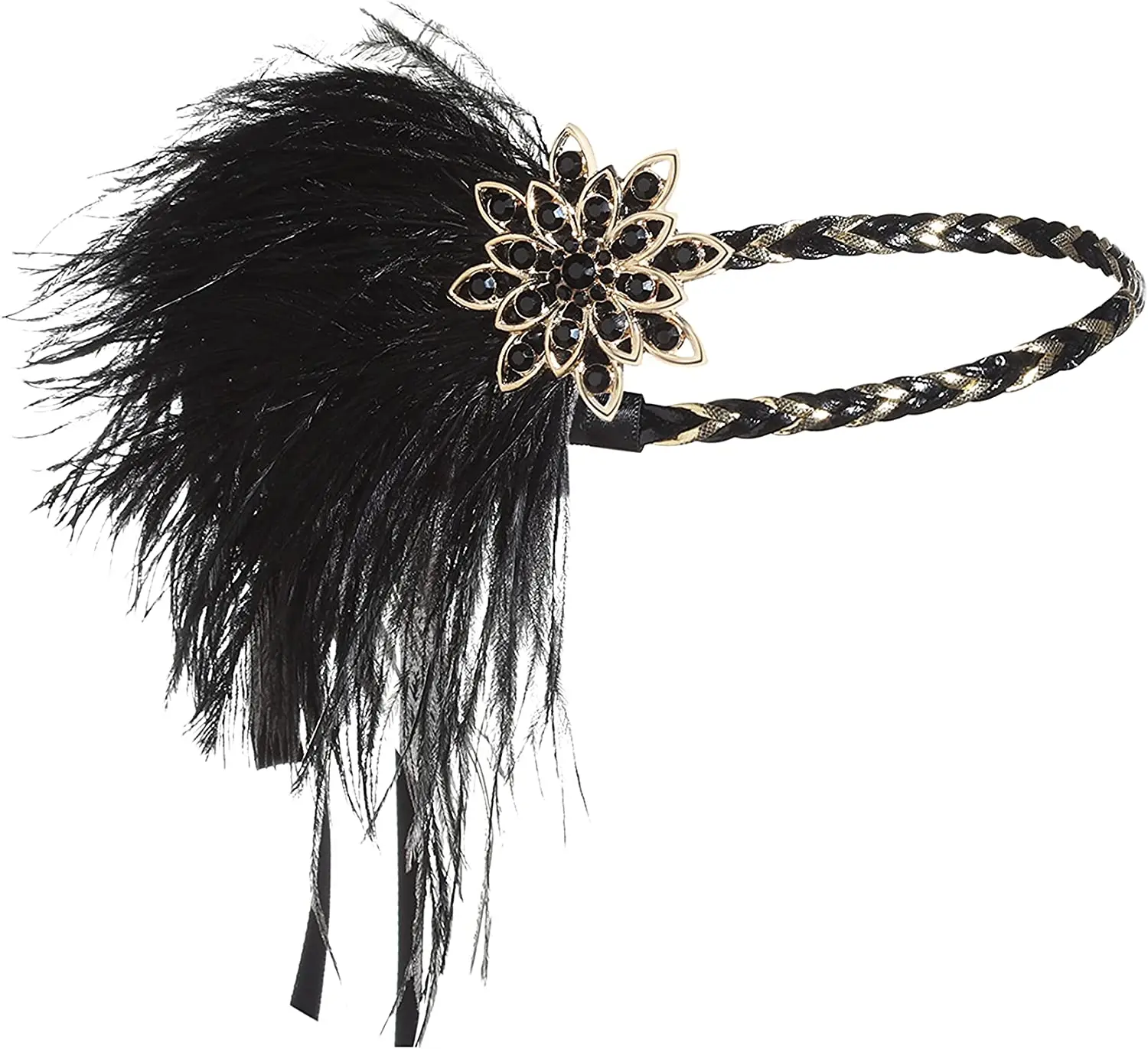 1920s Gatsby Feather Flapper Headband Roaring 20s Headpiece Gatsby Ostrich Feather Headpiece with Crystal