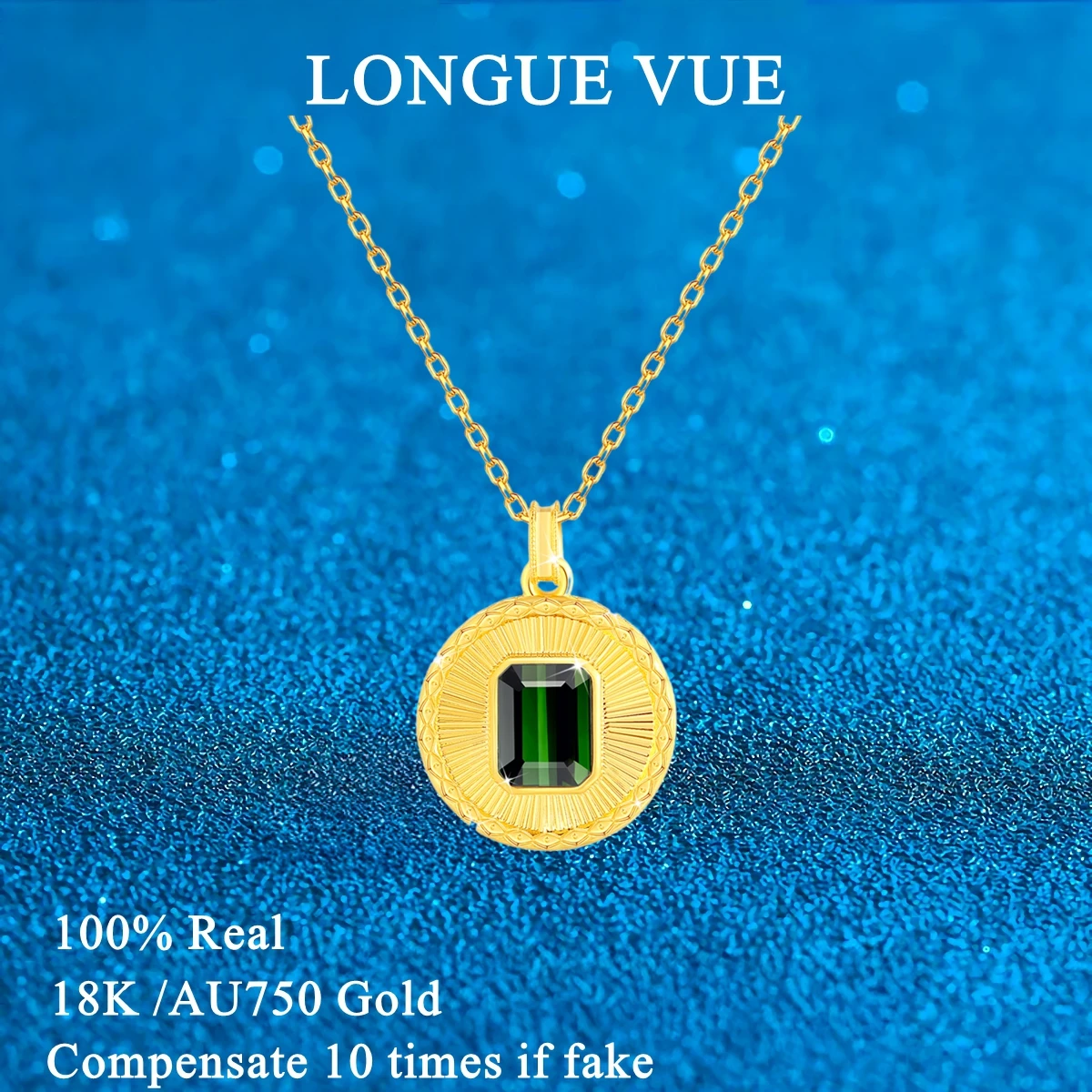 Vintage 18K Gold Natural Emerald Gemstone Coin Round Pendant Necklace With Certificate Woman Mother Birthday Gift Fine Jewelry
