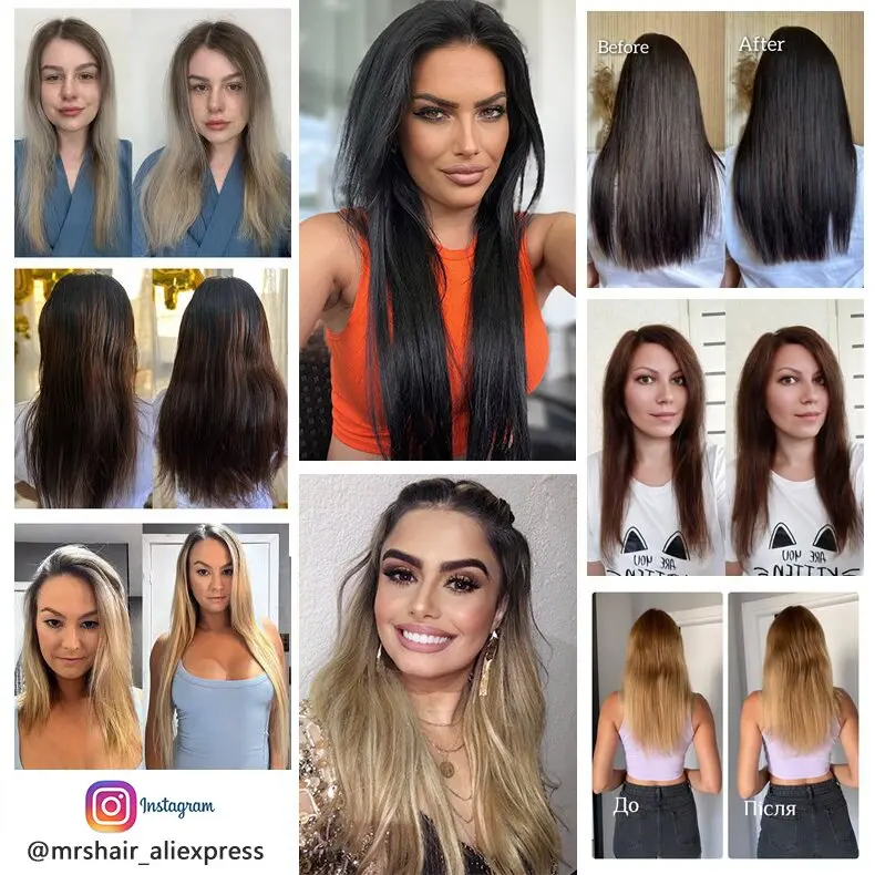 Clipe de uma peça em extensões de cabelo humano fio invisível linha clipe ins em linha reta loira extensão de cabelo natural 12 "-24" 4 clipes