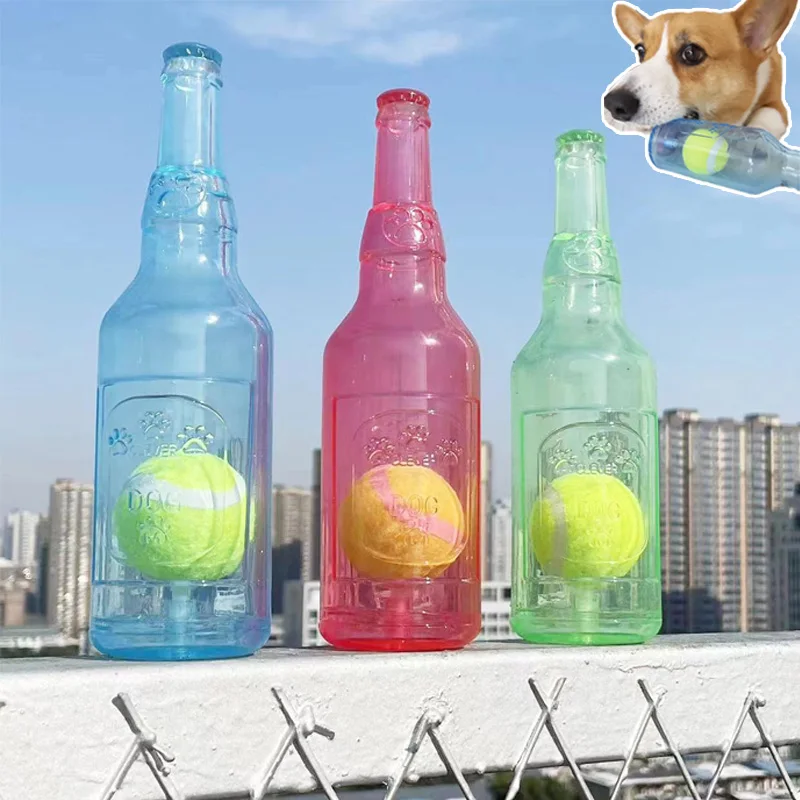 Dog Toy Bottle TPR Tennis Ball Wine Bottle Pet Puzzle Bite-resistant Sound Bottle Rubber Floating Bottle Teething Chew Toy