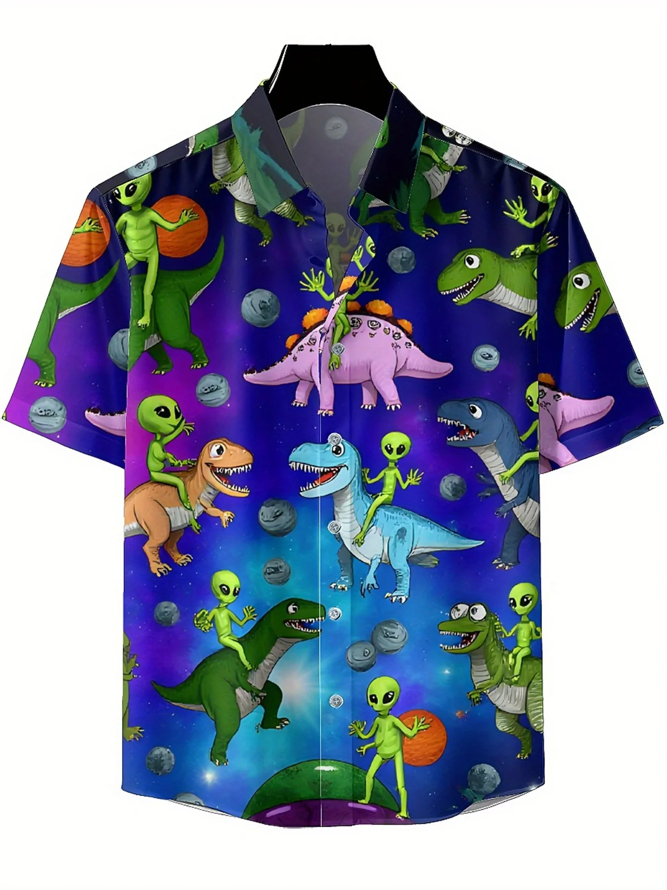 Men's Plus Size Hawaiian Shirts Interstellar Dinosaur Pattern,Premium Comfort Youth Clothes,Y2K Tops