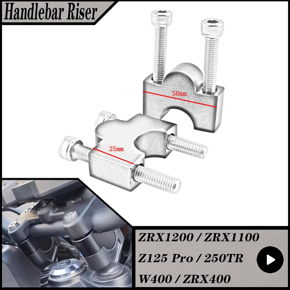 For Kawasaki ZRX1200 ZRX1100 Z125 Pro 250TR W400 ZRX400 Motorcycle Handlebar Riser Mount Clamp Adapter Heightened CNC Aluminum view 6