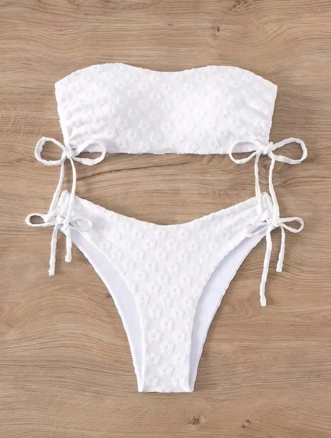 Sexy Bikini Set Women Trendy Two-Piece Swimwear Sexy Solid White Beach Bathing Suits Summer Women Drawstring Swimsuit Holiday