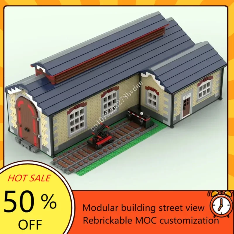 2666PCS Engine Shed Model Moc Custom Puzzles DIY Assemble  Transportation Architecture Display Assembly Birthday Xmas Toys Gifts