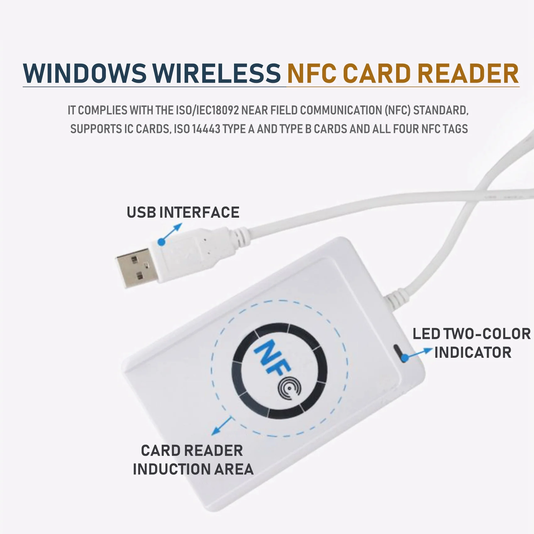 Leitor de cartão NFC USB ACR122U-A9 China Leitor de cartão RFID sem contato Windows Leitor NFC sem fio