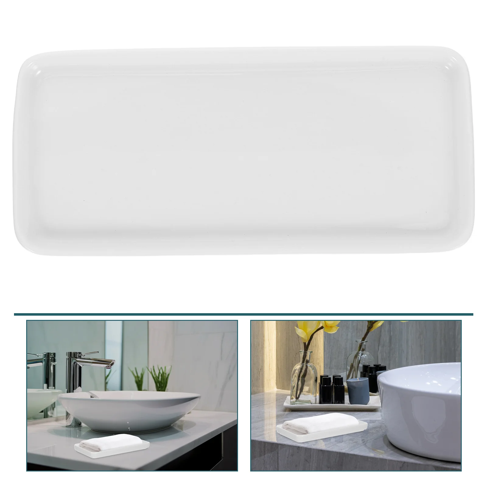 

2Pcs Small White Ceramic Porcelain Bathroom Tray Storage Jewelry Dish Organizer Makeup Perfume Holder for Home Hotel Bar Ktv