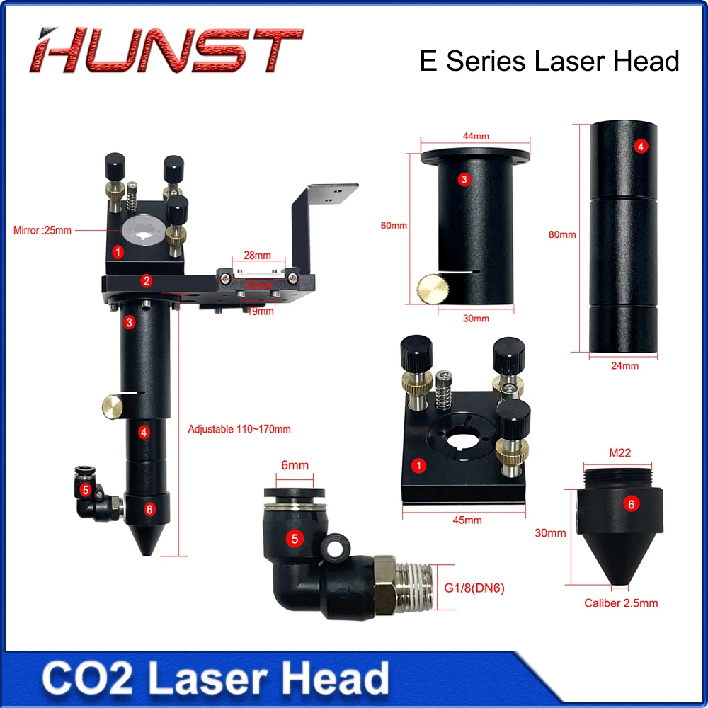 HUNST CO2 Laser Head E Series D20mm FL50.8&63.5&101.6mm For Laser Engraving And Cutting Machine