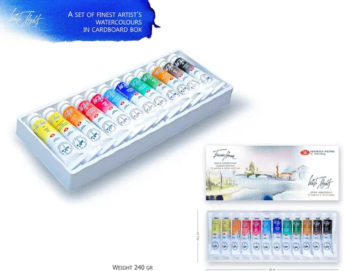 Imagen 2 del producto Juego de acuarelas profesionales Russian White Nights, tubos de 10ml de grado artista de 12/24, suministros de arte premium para artistas y aficionados