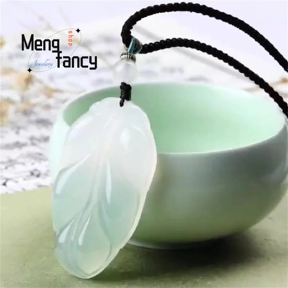 Natural Jadeite Half Mountain Half Water Green Gold Branch Jade Leaf Pendant Simple Exquisite Sexy Young Girls Fashion Jewelry