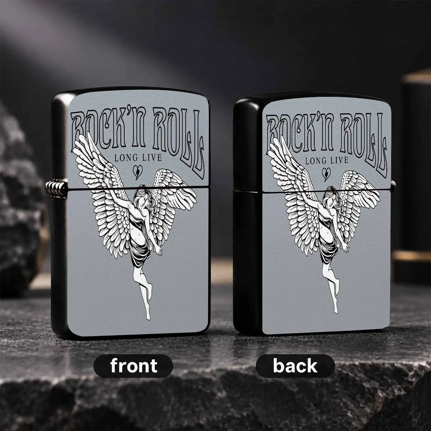 Vintage Rock'N Roll Themed Lighter, Art Angel Pattern Print Long Live Rock And Roll Portable Lighter, Trendy Aesthetic Multi-Scenario Daily Use Accessory, Ideal Gift Forlovers And Personal Collection A Humorous And Interesting Lighter