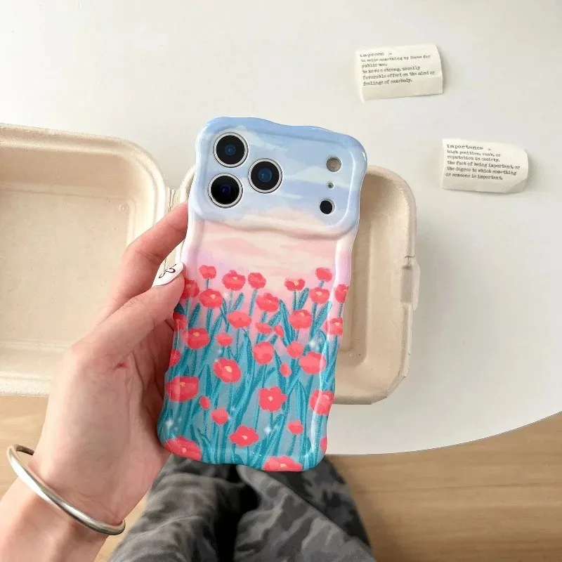 

Чехол для телефона с рисунком тюльпанов и масляной живописью для iPhone 17 16 15 14 Pro Max: милый, роскошный, мультяшный, противоударный чехол