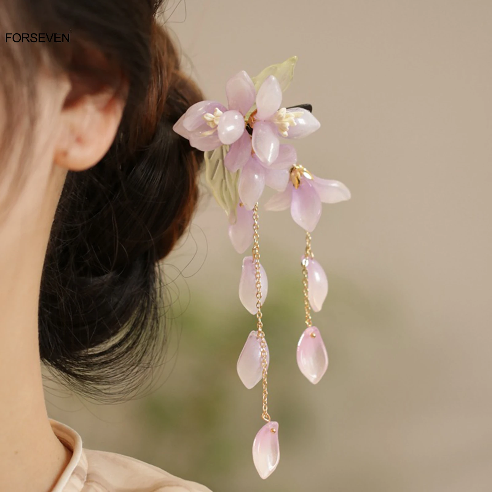 Wooden Hair Sticks Forks Purple Flower Hairpins Pendant Headdress Retro Chinese Chopsticks Style Hairpins Hair Jewelry for Women