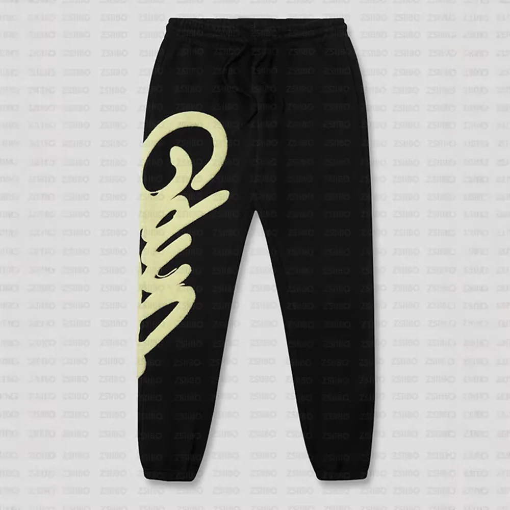 Unisex towel embroidered letter sweatpants with elastic drawstring waist, hip-hop street style loose leg pants, casual pants