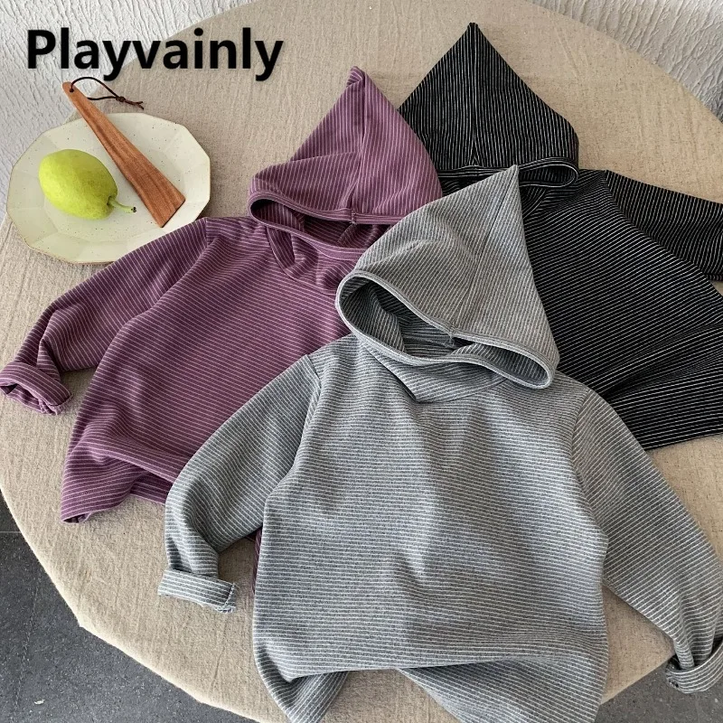 

2025 New Winter Kids Soft Warm Hoodie Boys Girls Thickened Pullover Long Sleeve Striped Hooded Sweatshirt Children Clothes H0632