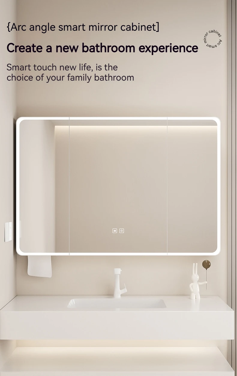 50CM Arc Angle Smart Mirror Cabinet Intelligent Touch Lighting Defogging Large Storage Space Smart Bathroom Mirror Cabinet